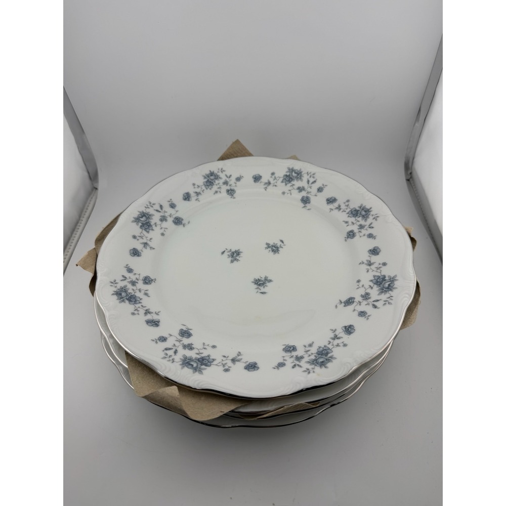 Johann Haviland Bavaria Plates Blue Floral Silver Rim‎ Set of 4 - Picture 5 of 9